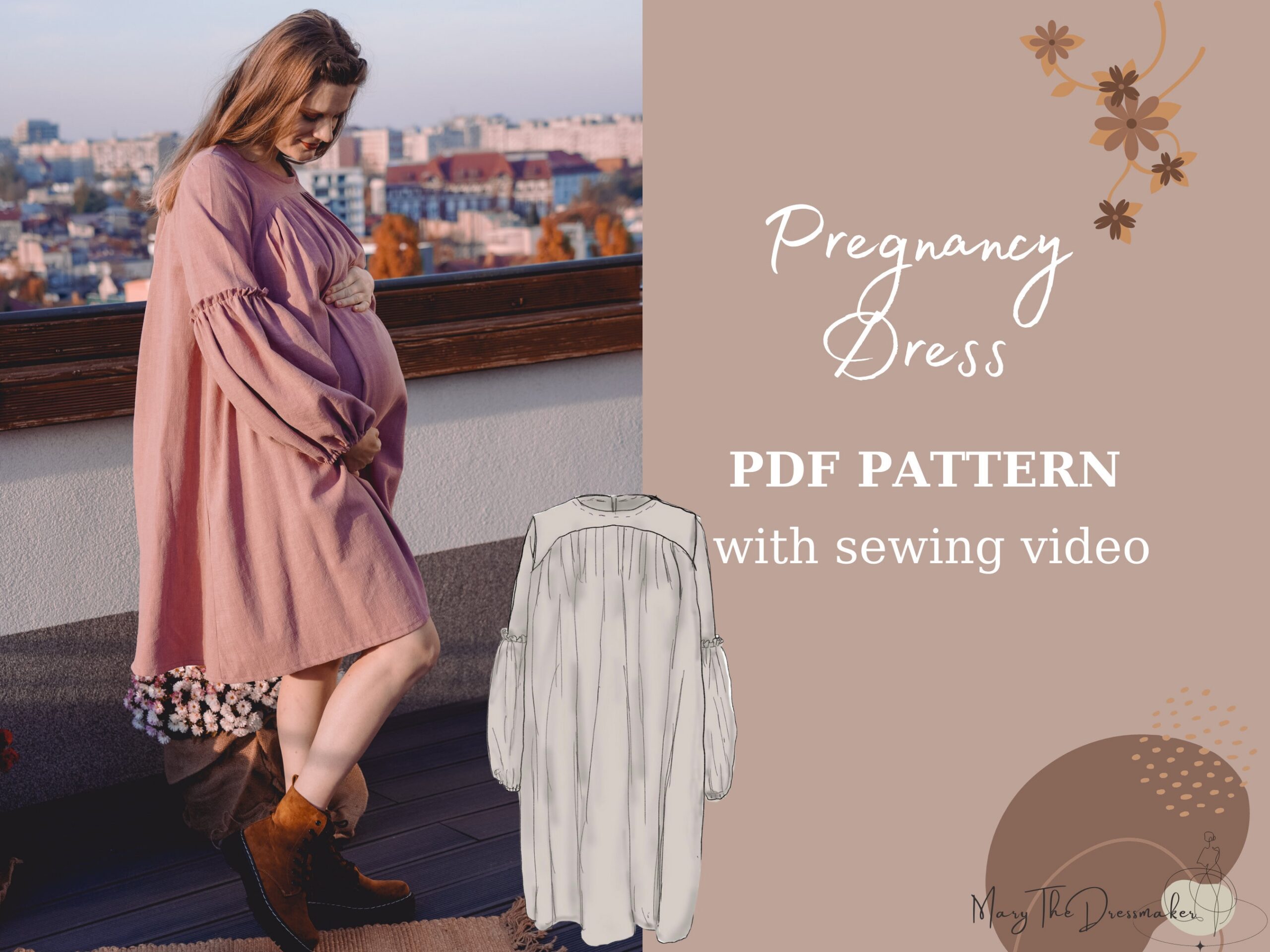 Pregnancy Midi Dress Sewing Pattern: Balloon Sleeve (A4 PDF Download)