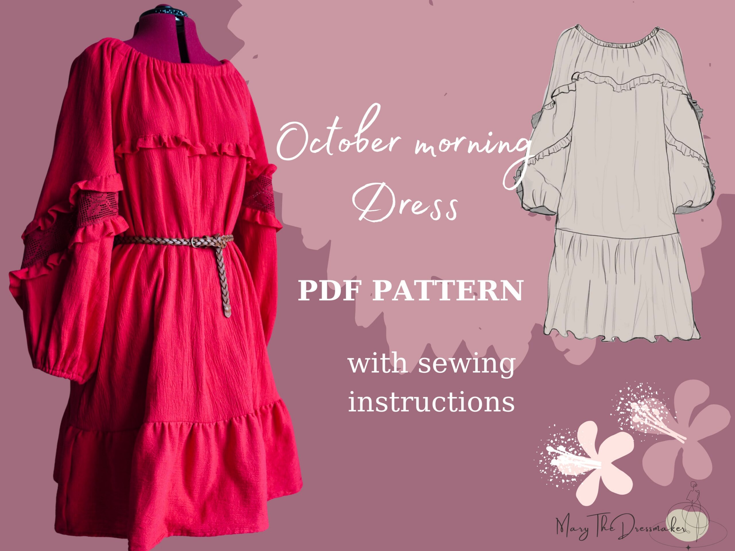 Raglan Sleeve Midi Dress Sewing Pattern: Ruffle & Lace (A4 PDF)