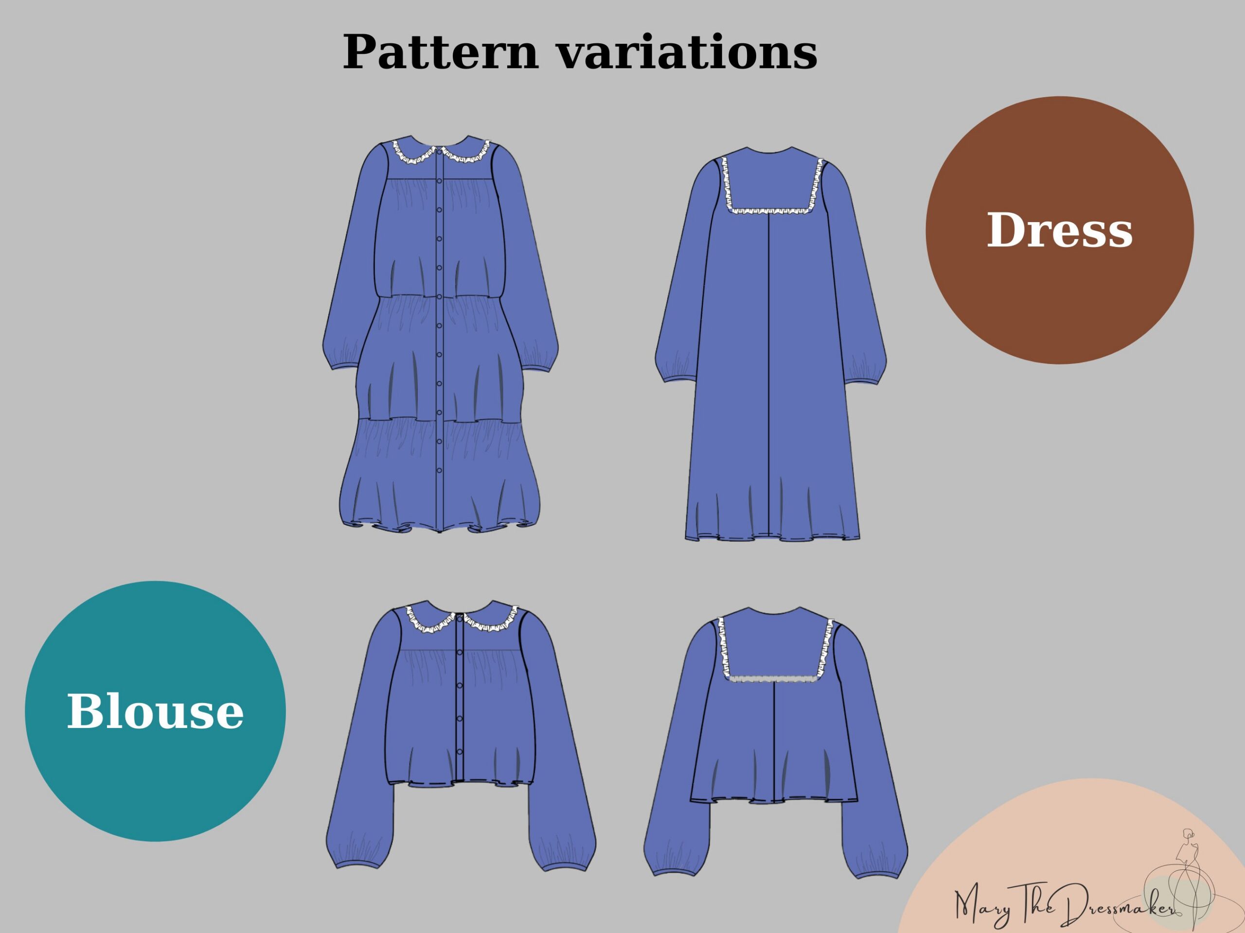 Window still dress| Tiered ruffle dress with peter pan collar| Instant download A4 PDF sewing pattern sizes | eu 32-50 | us 0-18 - Image 3
