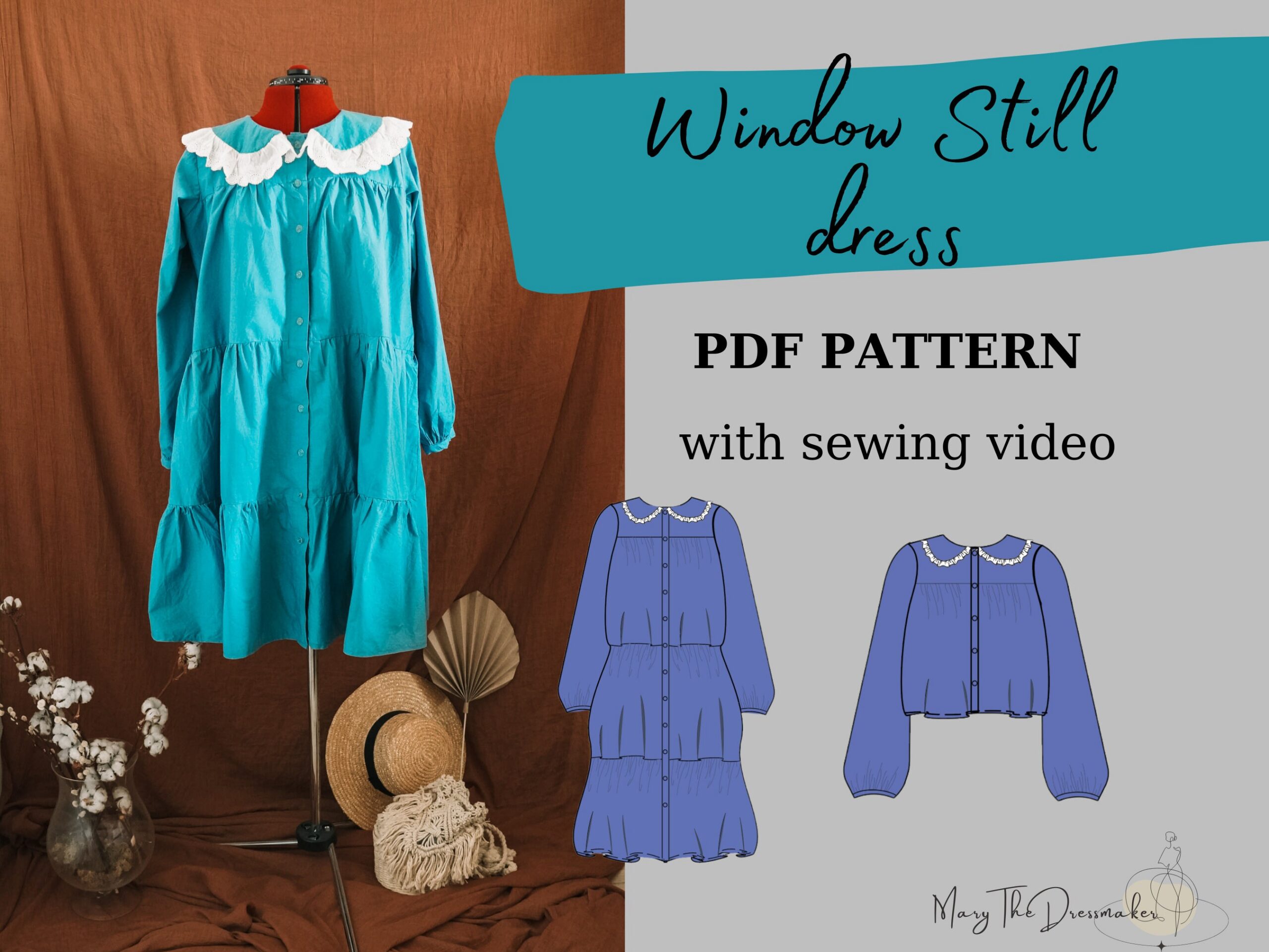 Window still dress| Tiered ruffle dress with peter pan collar| Instant download A4 PDF sewing pattern sizes | eu 32-50 | us 0-18