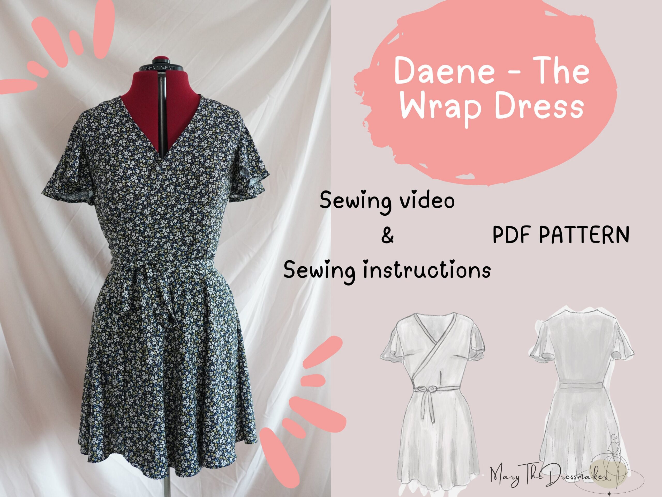 Wrap Dress Sewing Pattern: Butterfly Sleeve Summer Dress (A4 PDF)