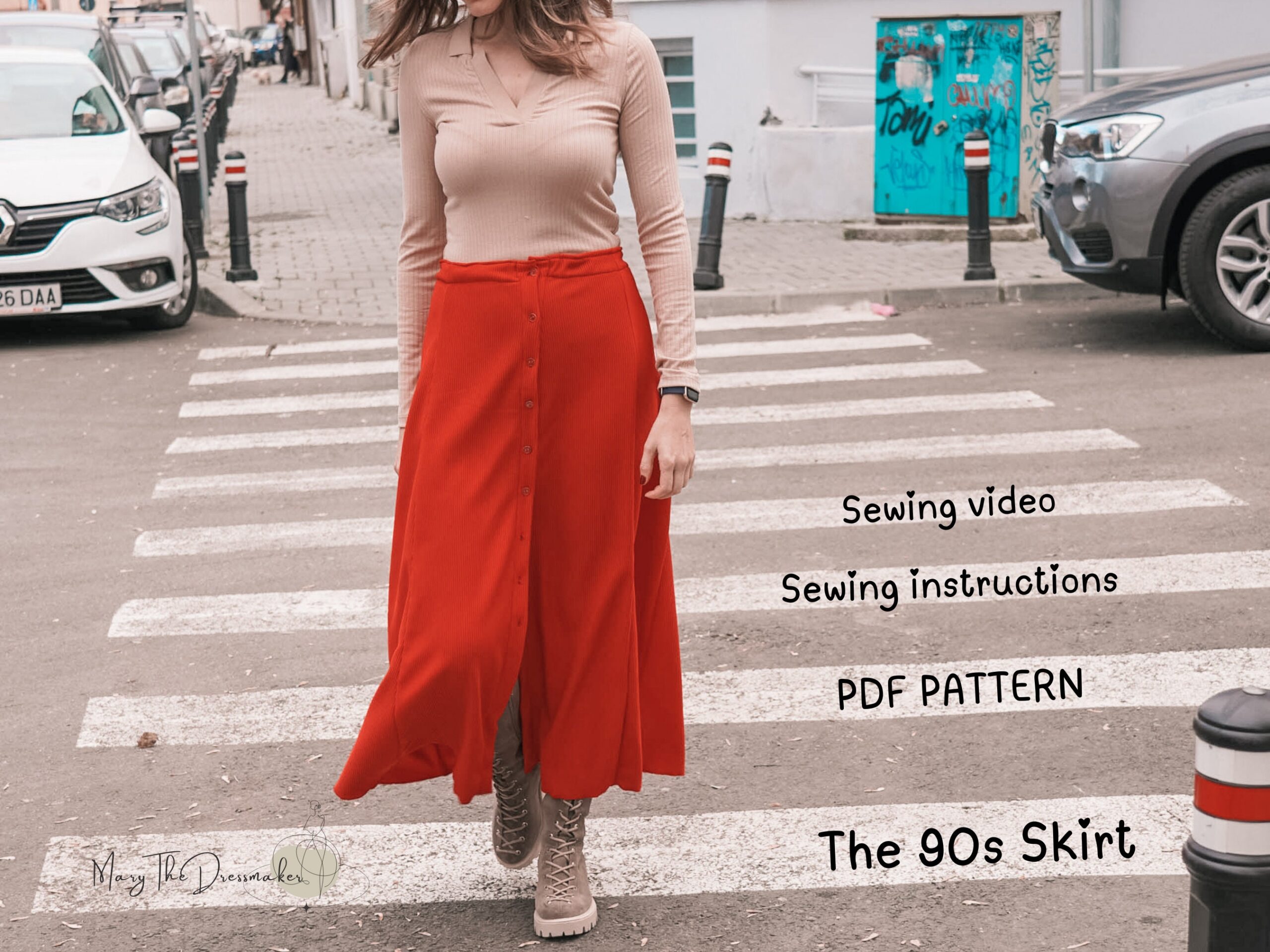 90s A-Line Skirt Sewing Pattern: Women's Sizes US 0-18 (A4 PDF)