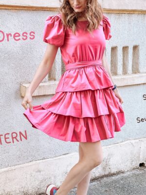 Ruffle Frills Dress Sewing Pattern: Balloon Sleeves, Elastic Waist (A4 PDF)