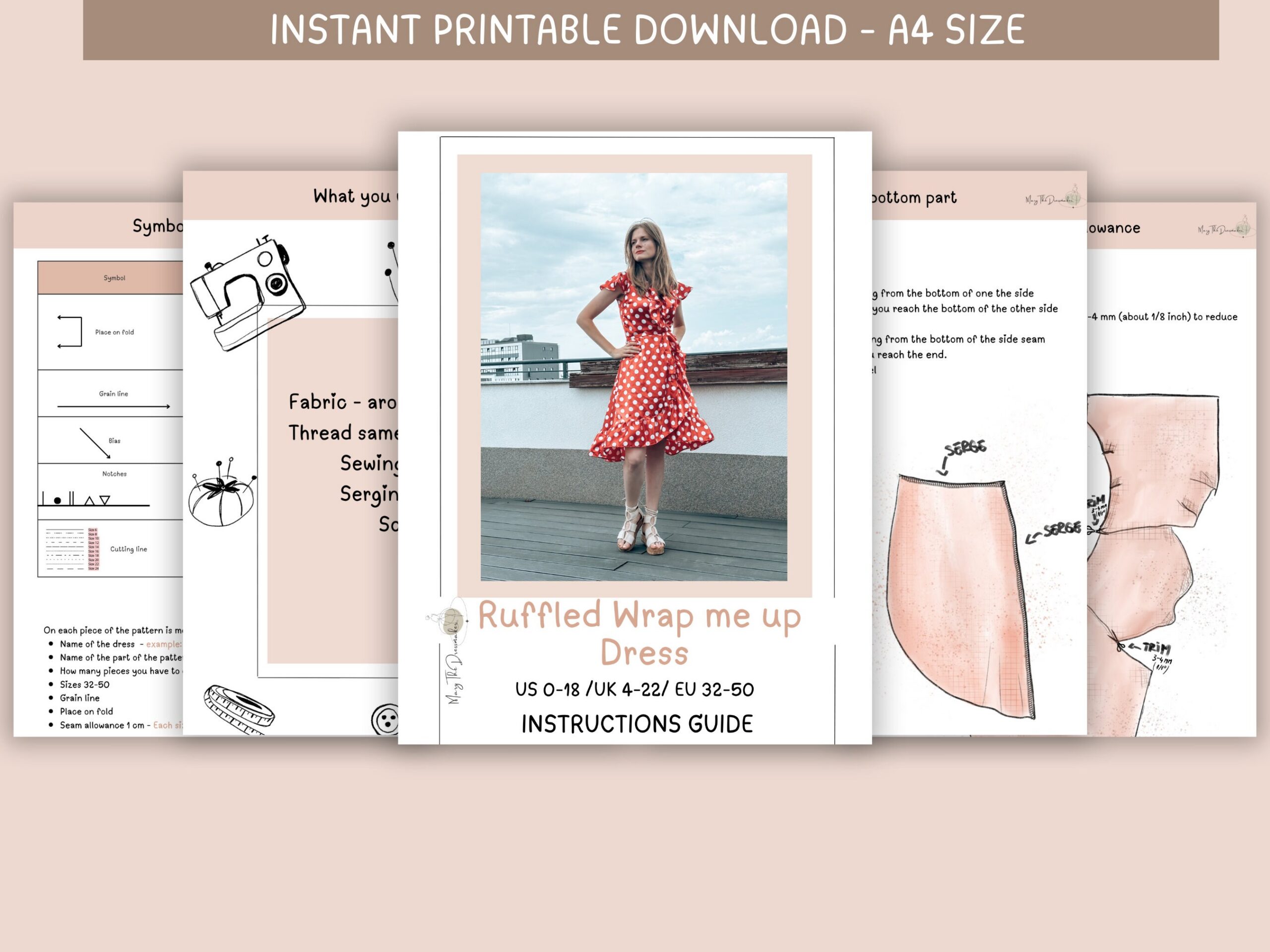 Ruffled Wrap Dress Sewing Pattern: Women's DIY (A4 PDF) - Image 2