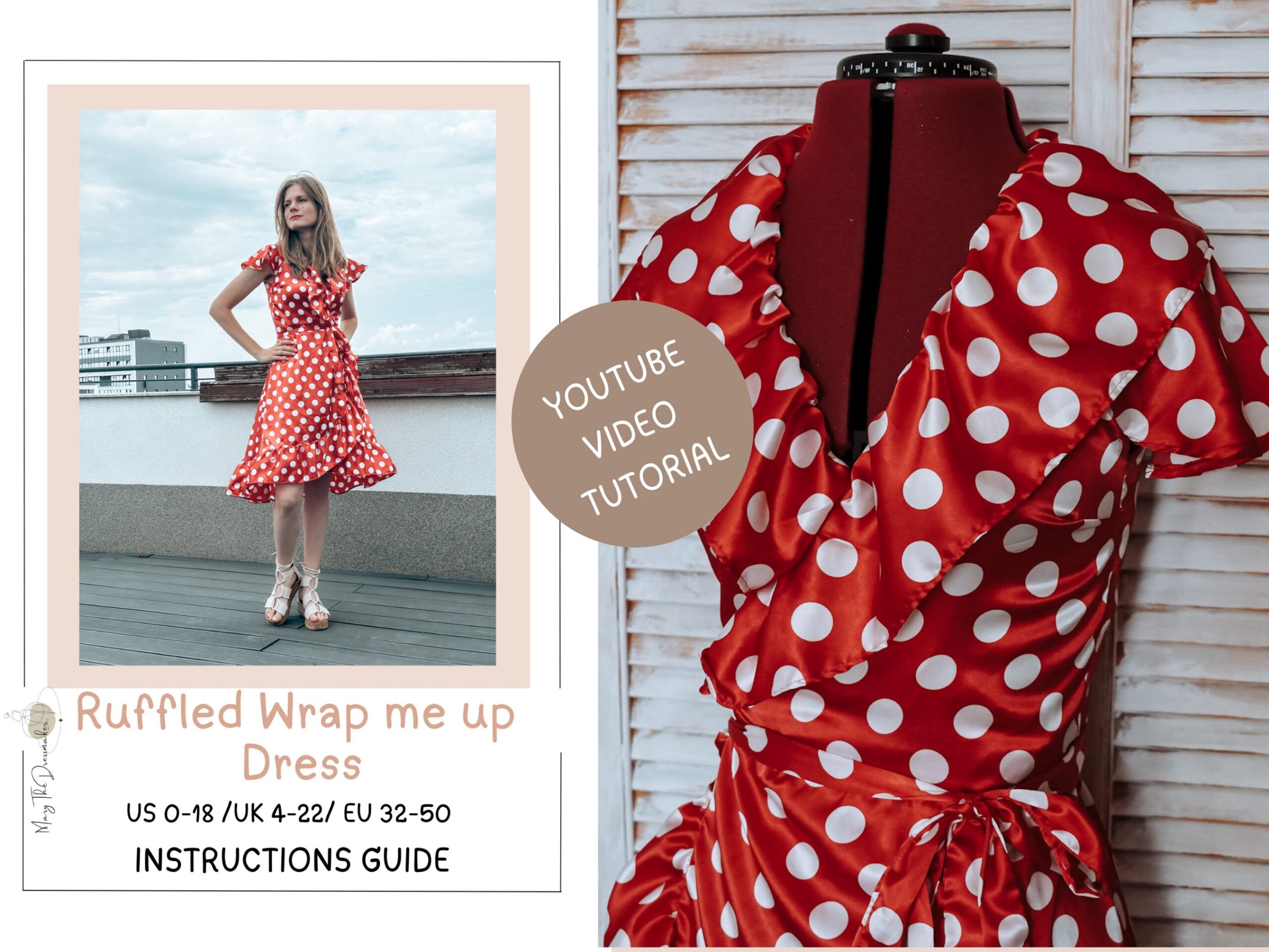 Ruffled Wrap Dress Sewing Pattern: Women's DIY (A4 PDF)