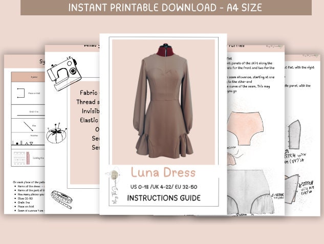 Luna Dress Sewing Pattern: Balloon Sleeves, Ruffle Details (PDF Pattern) - Image 3