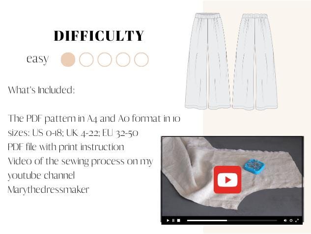Wide-Leg Elastic Waist Pants Sewing Pattern (PDF) - Image 2