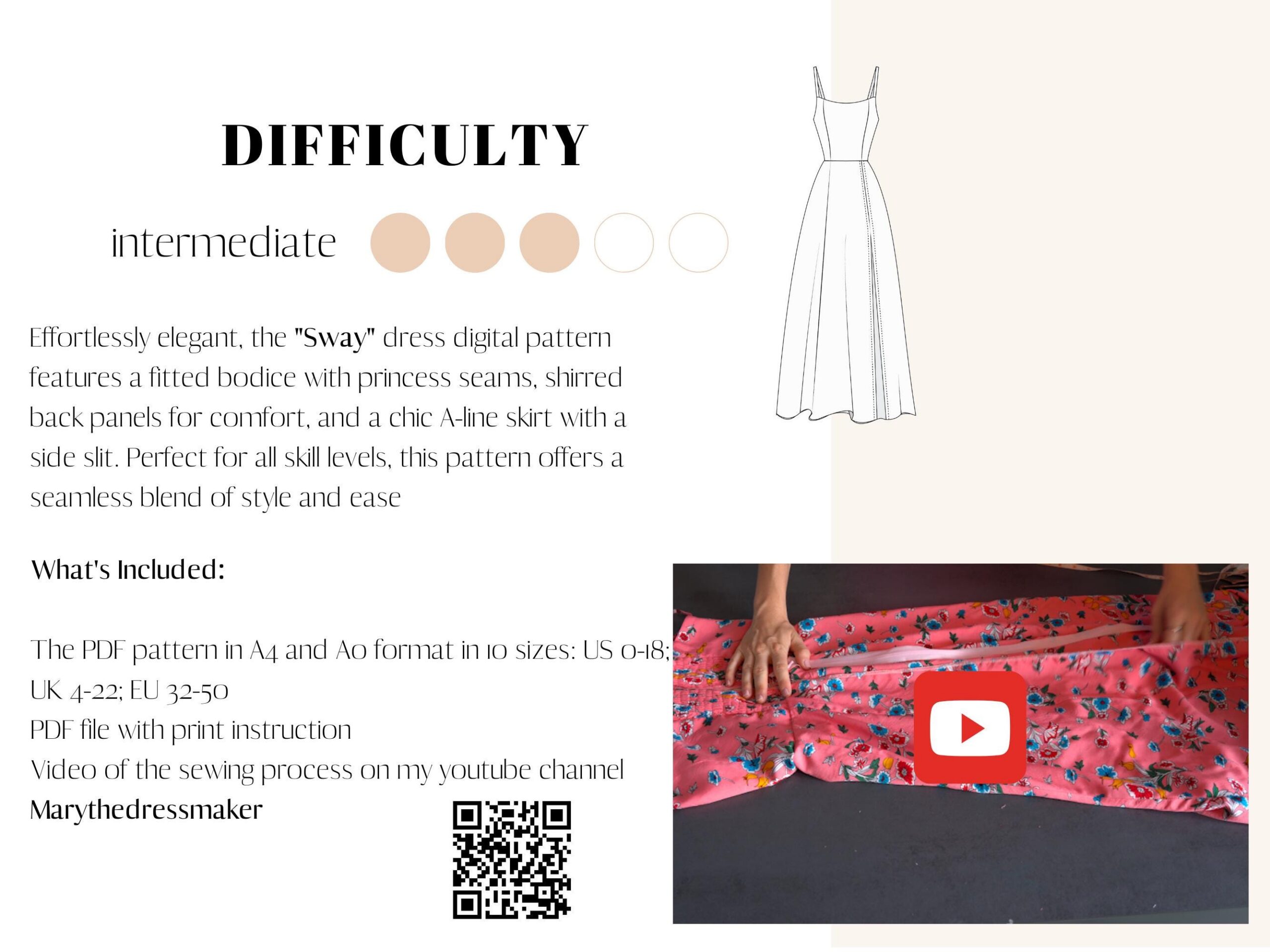 A line dress sewing pattern |Basic midi dress pattern| PDF Sewing pattern - Image 2