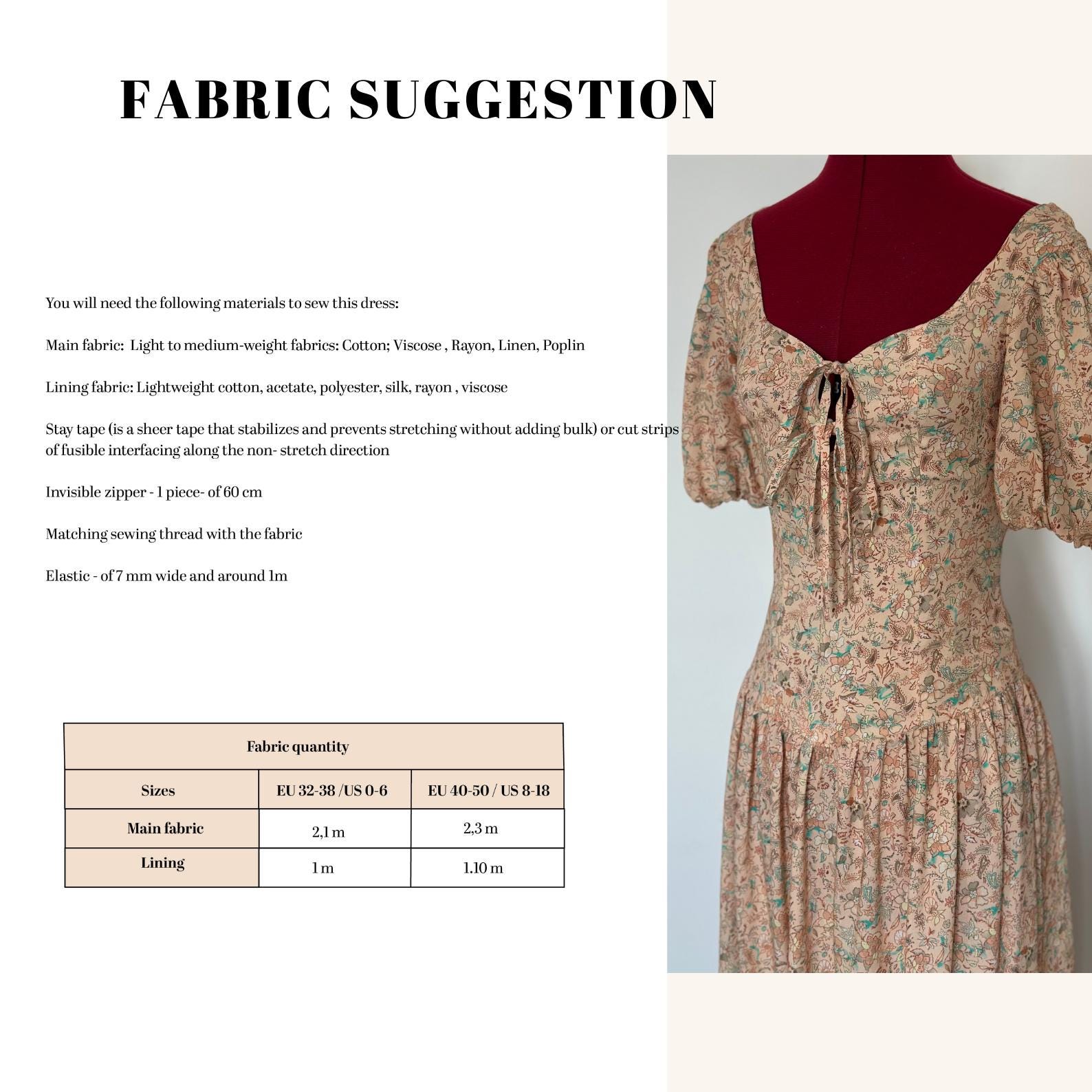 Daisy Drop Waist Dress PDF Sewing Pattern: Puffy Sleeves, Heart Neckline (US 0-18) - Image 3