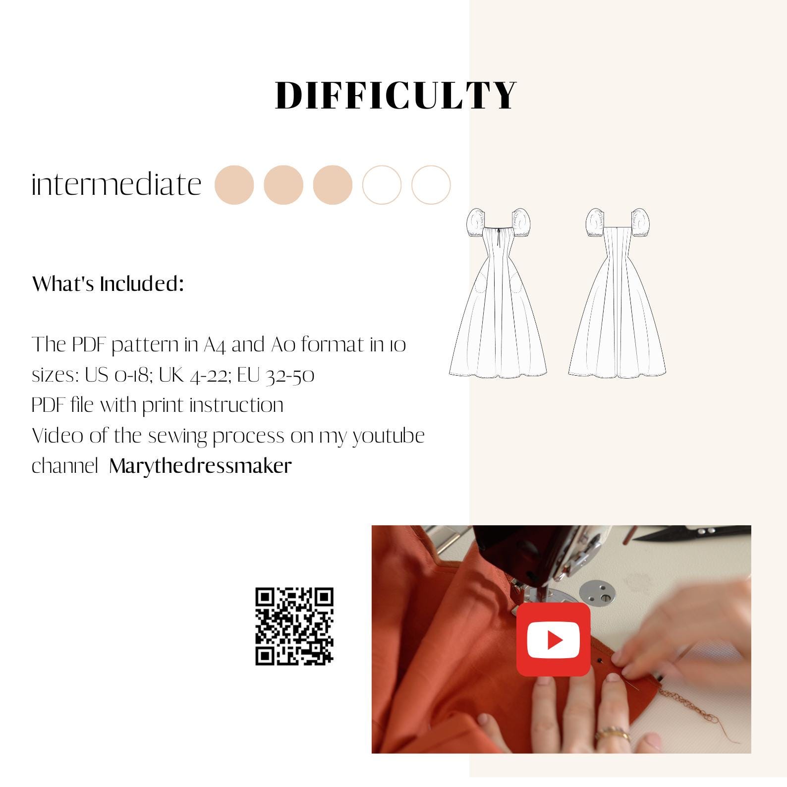 Cottagecore Dress -Princess seams - Inseam pockets- Sewing Pattern - EU 32-50 US 0-18 - PDF Instant Download- Instructions & Video Tutorial - Image 2