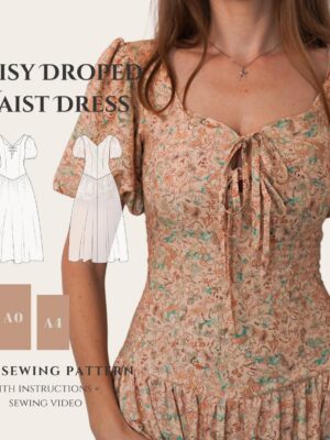 Daisy Drop Waist Dress PDF Sewing Pattern: Puffy Sleeves, Heart Neckline (US 0-18)