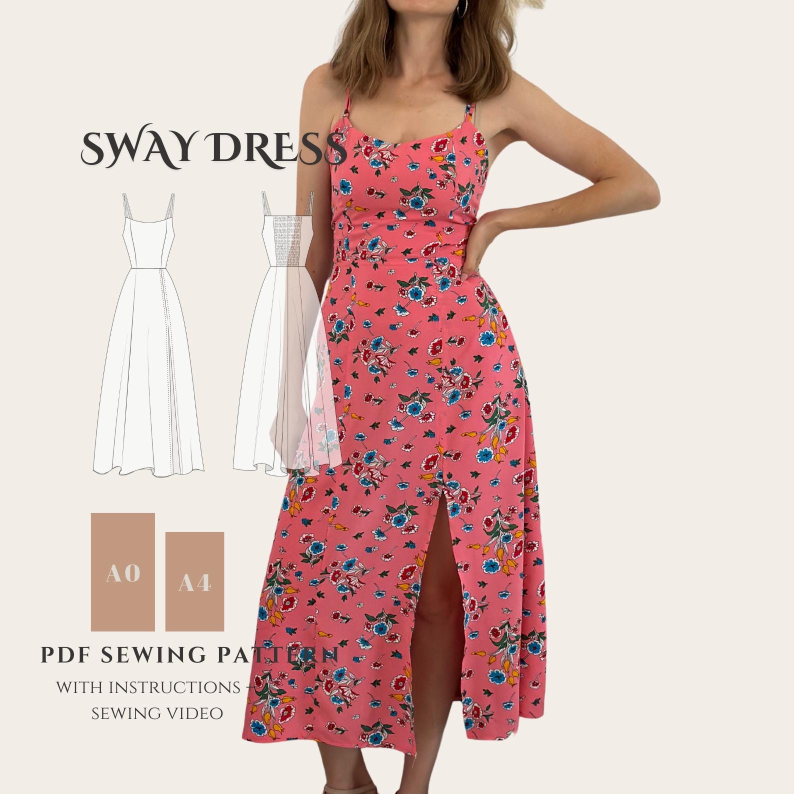 A line dress sewing pattern |Basic midi dress pattern| PDF Sewing pattern