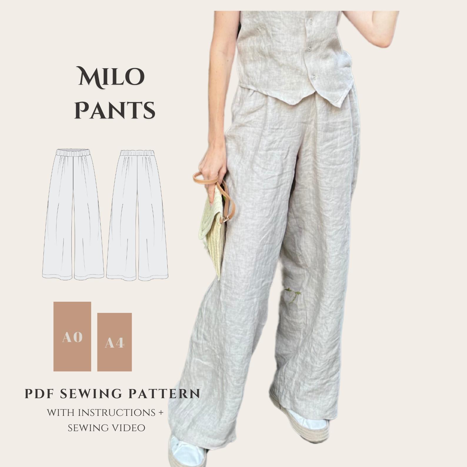 Wide-Leg Elastic Waist Pants Sewing Pattern (PDF)