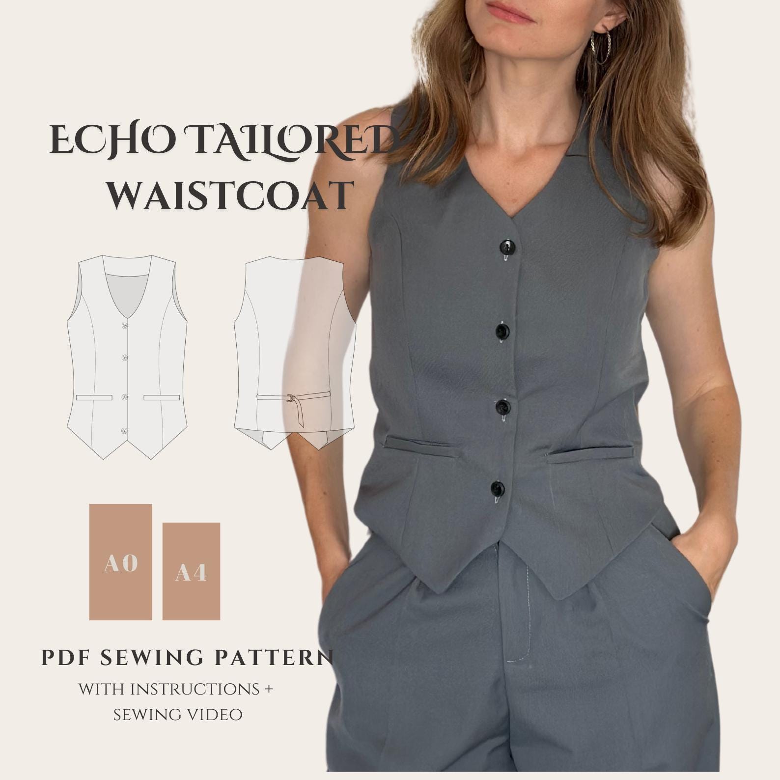 Tailored Waistcoat Sewing Pattern: Fitted Women's Vest (PDF Pattern)