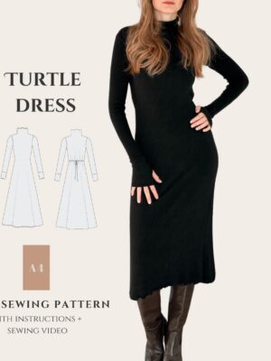 Knit Turtle Neck Dress Sewing Pattern with Thumbhole Cuffs (PDF)