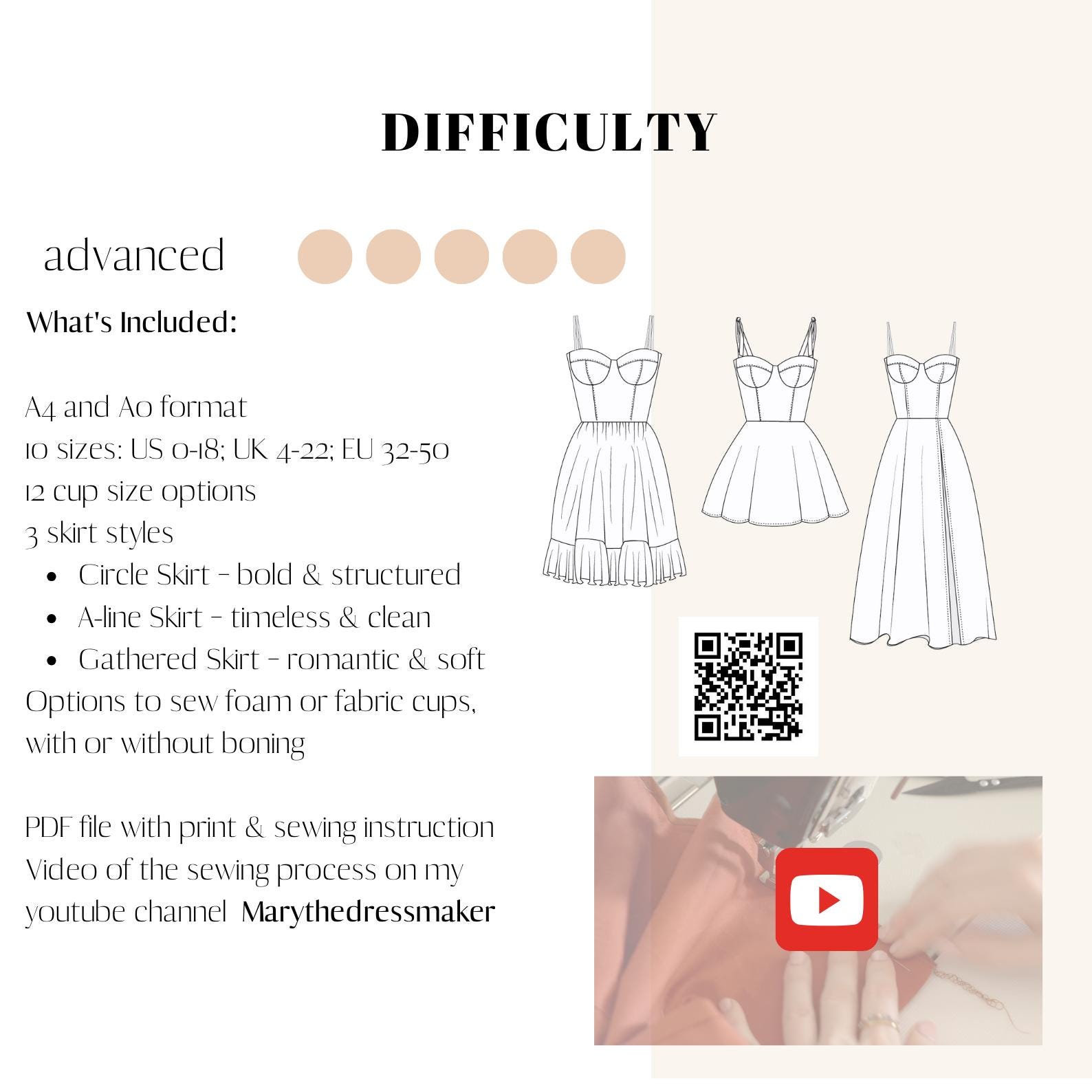 Bustier Dress Sewing Pattern: 3 Skirt Styles, 12 Cup Sizes (PDF Pattern) - Image 2