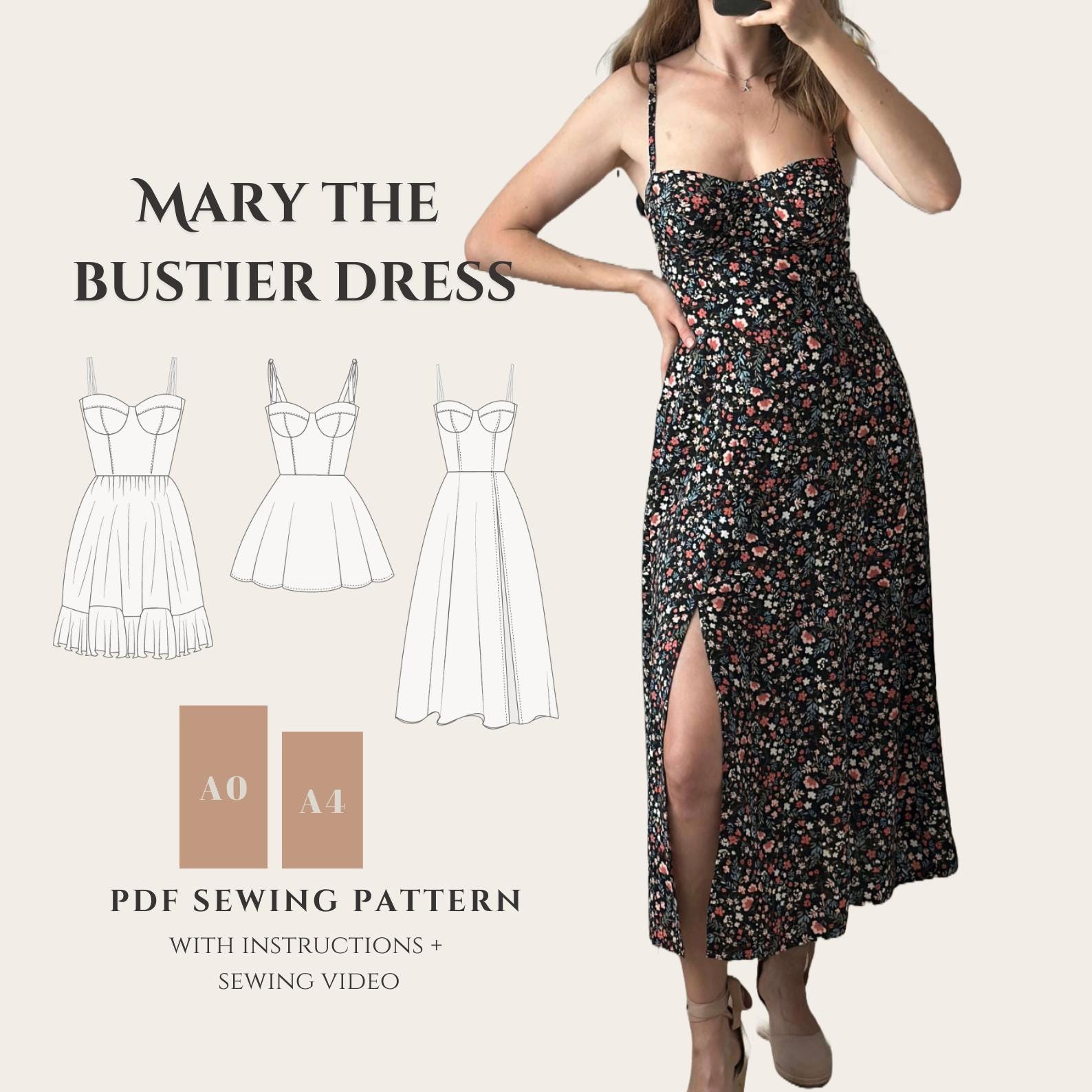 Bustier Dress Sewing Pattern: 3 Skirt Styles, 12 Cup Sizes (PDF Pattern)