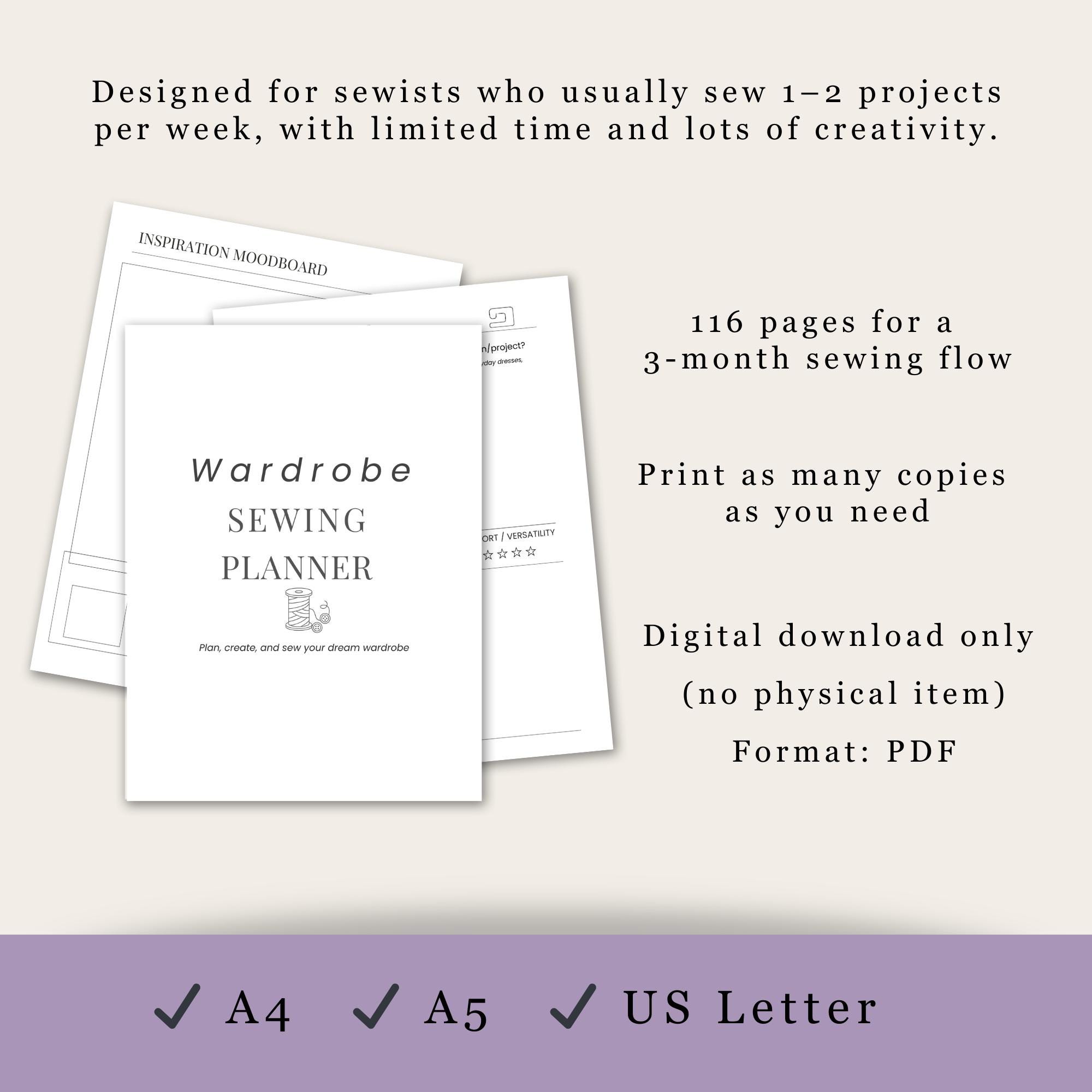 Wardrobe Sewing Planner Printable, Digital PDF Sewing Organizer for Hobby Sewists, A4, Letter, A5 Format, 116 Pages, Slow Fashion - Image 4