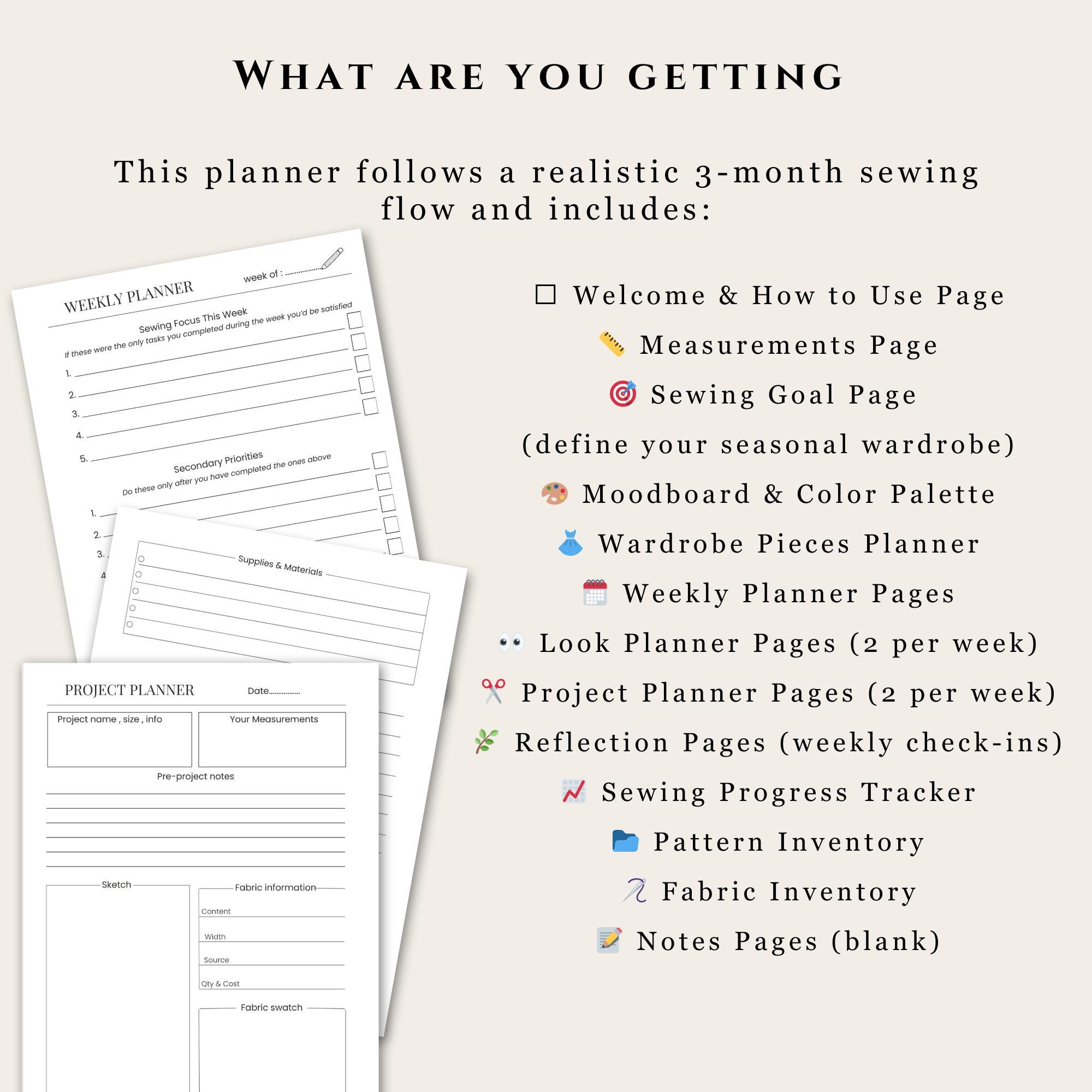 Wardrobe Sewing Planner Printable, Digital PDF Sewing Organizer for Hobby Sewists, A4, Letter, A5 Format, 116 Pages, Slow Fashion - Image 3