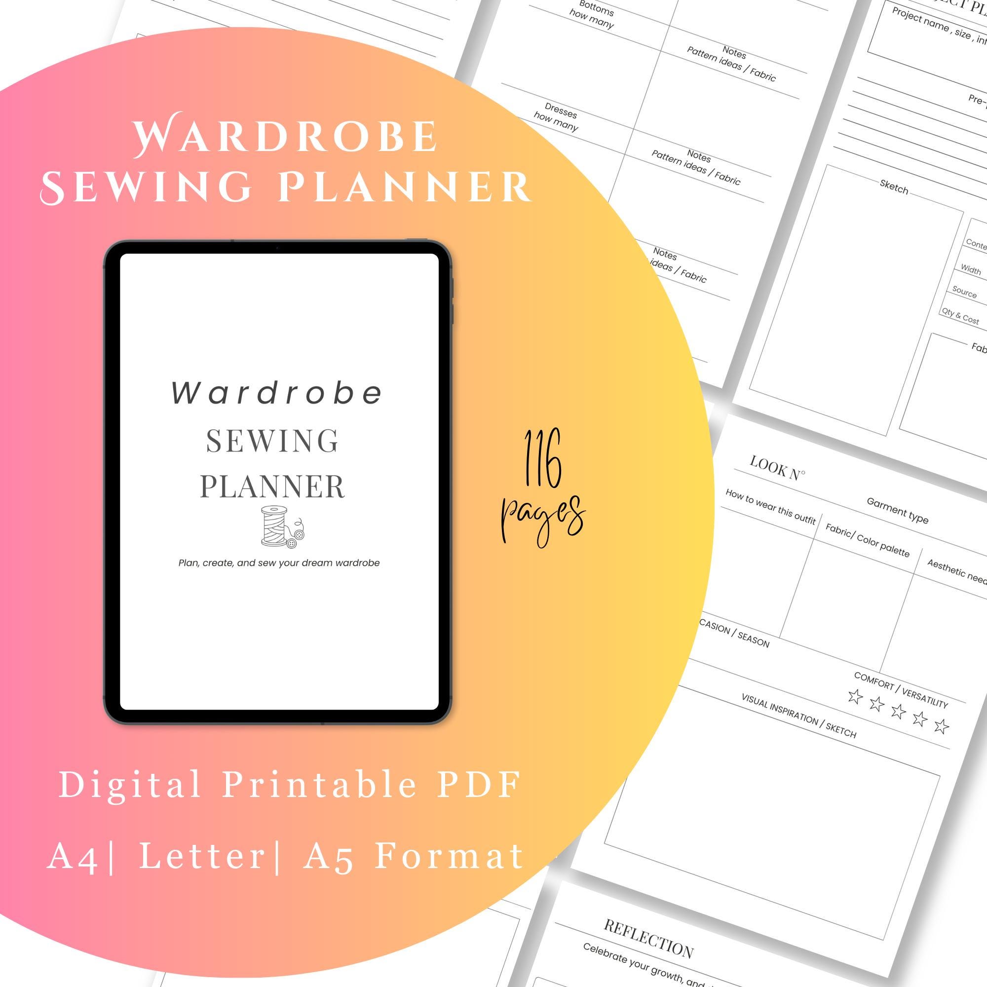 Wardrobe Sewing Planner Printable, Digital PDF Sewing Organizer for Hobby Sewists, A4, Letter, A5 Format, 116 Pages, Slow Fashion
