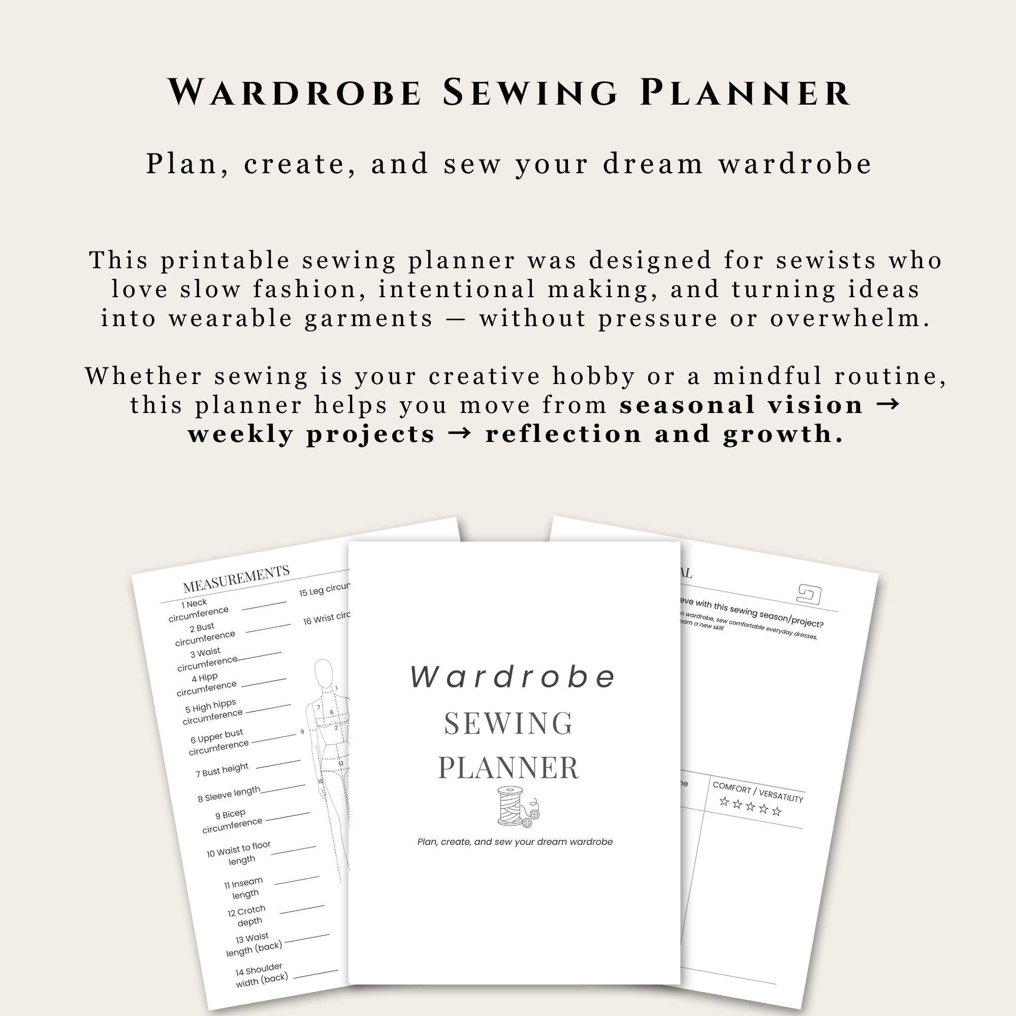 Wardrobe Sewing Planner Printable, Digital PDF Sewing Organizer for Hobby Sewists, A4, Letter, A5 Format, 116 Pages, Slow Fashion - Image 2