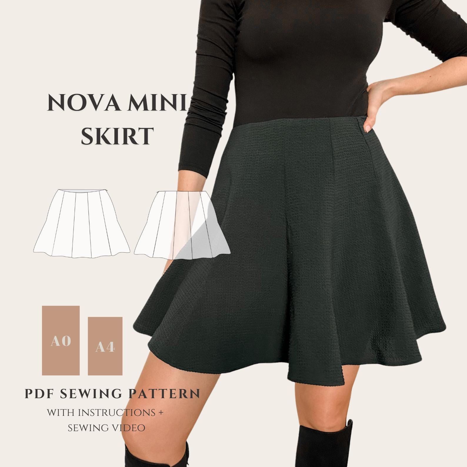 Flared Mini Skirt Sewing Pattern 10-Panel