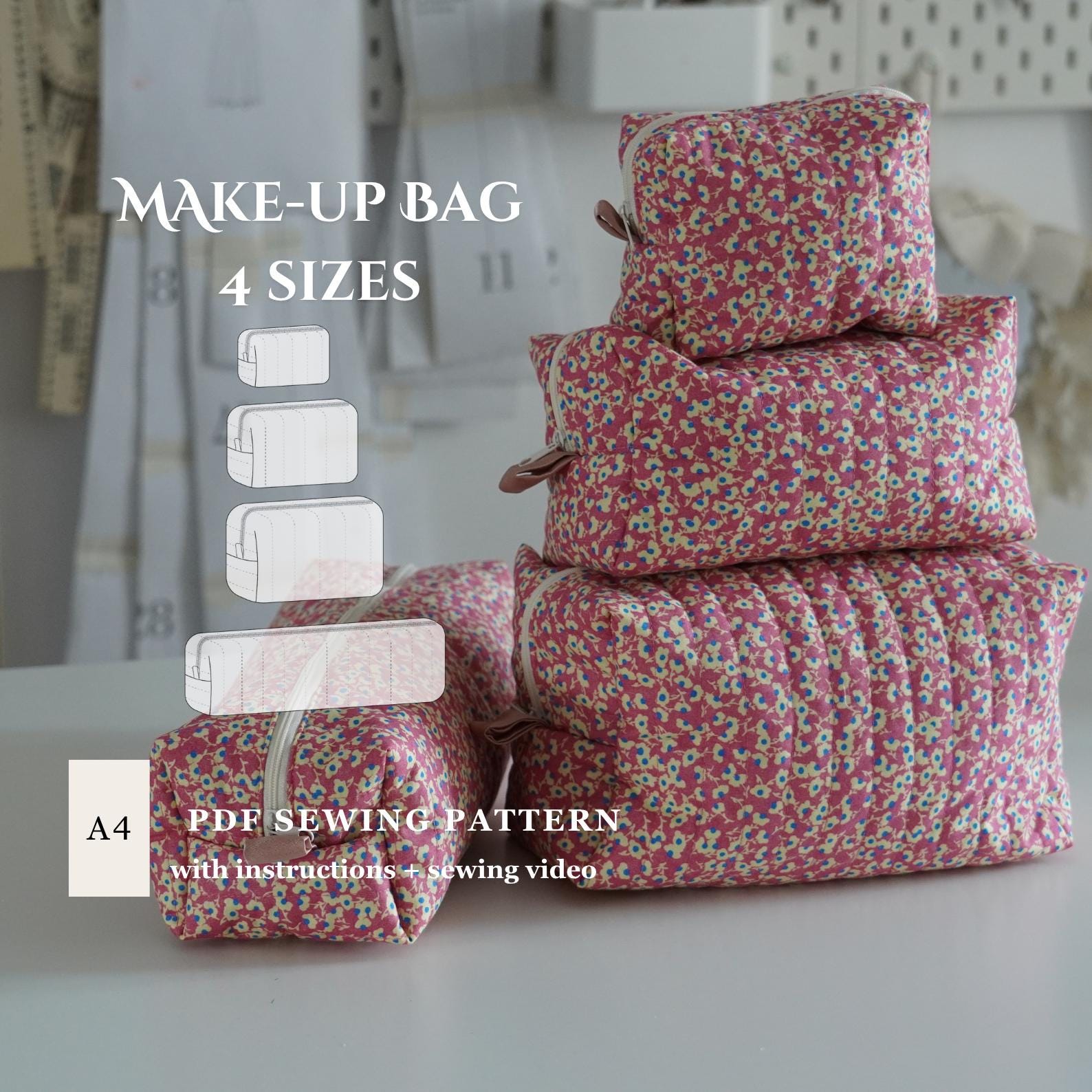 Makeup bag sewing pattern - Quilted Toiletry Bag
