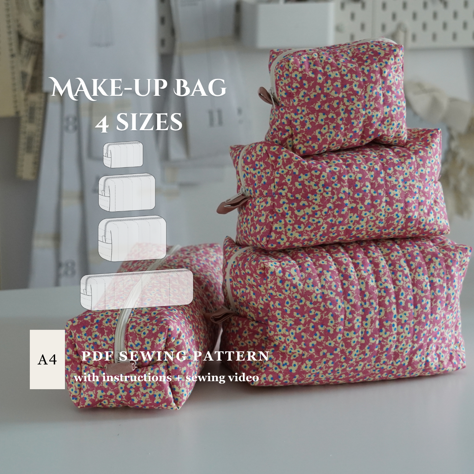 Quilted Makeup Bag Sewing Pattern Size M