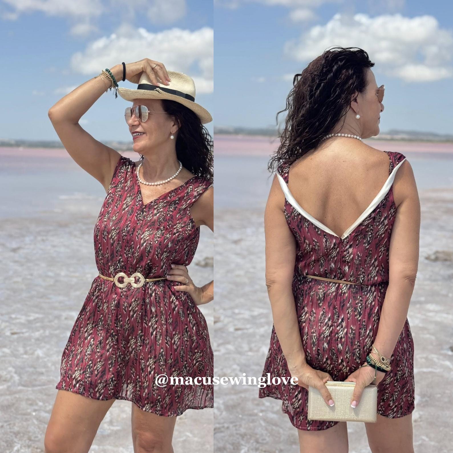 Libra Dress sewn from the PDF pattern, worn outdoors in natural light