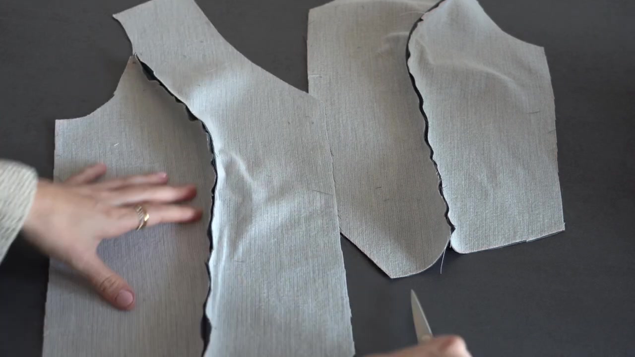 Cutting the waistcoat front and back panels from fabric